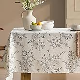 Rustic Floral Tablecloths Rectangular 55x84 Inch Linen Tablecloth Farmhouse Vintage French Black Flowers Pattern Burlap Textured Outdoor Table Cover for Picnic,Dining,Party,Home Decor