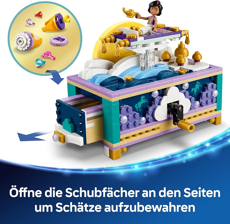 ǀ Disney Princess Jasmins Schmuckkästchen - Aladdin Set mit 2 Mini-Puppen, 2 Ringen und Dschinn Lampe - Zimmerdeko - Geschenk für Mädchen ab 6 Jahren und Fans - 43295