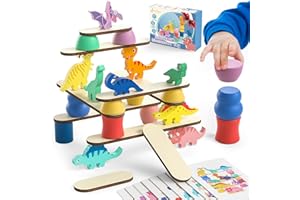 JAIIMEN Montessori Dinosaur Toys for 1 2 3 4 Year Old Toddlers, Preschool Education Toys for Ages 2-4 Boys Girls Kids, Wooden Dinosaur Blocks Sorting & Stacking & Balance Toy, Educational Birthday Gift
