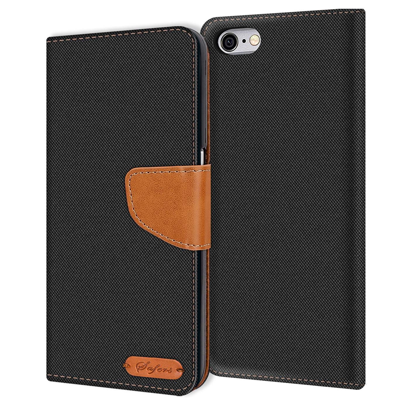 Verco Phone Wallet Case compatible with the iPhone 6S Plus, Canvas Faux Leather Book Cover for the Apple iPhone 6 Plus Flip Case Bag Hinged - Black