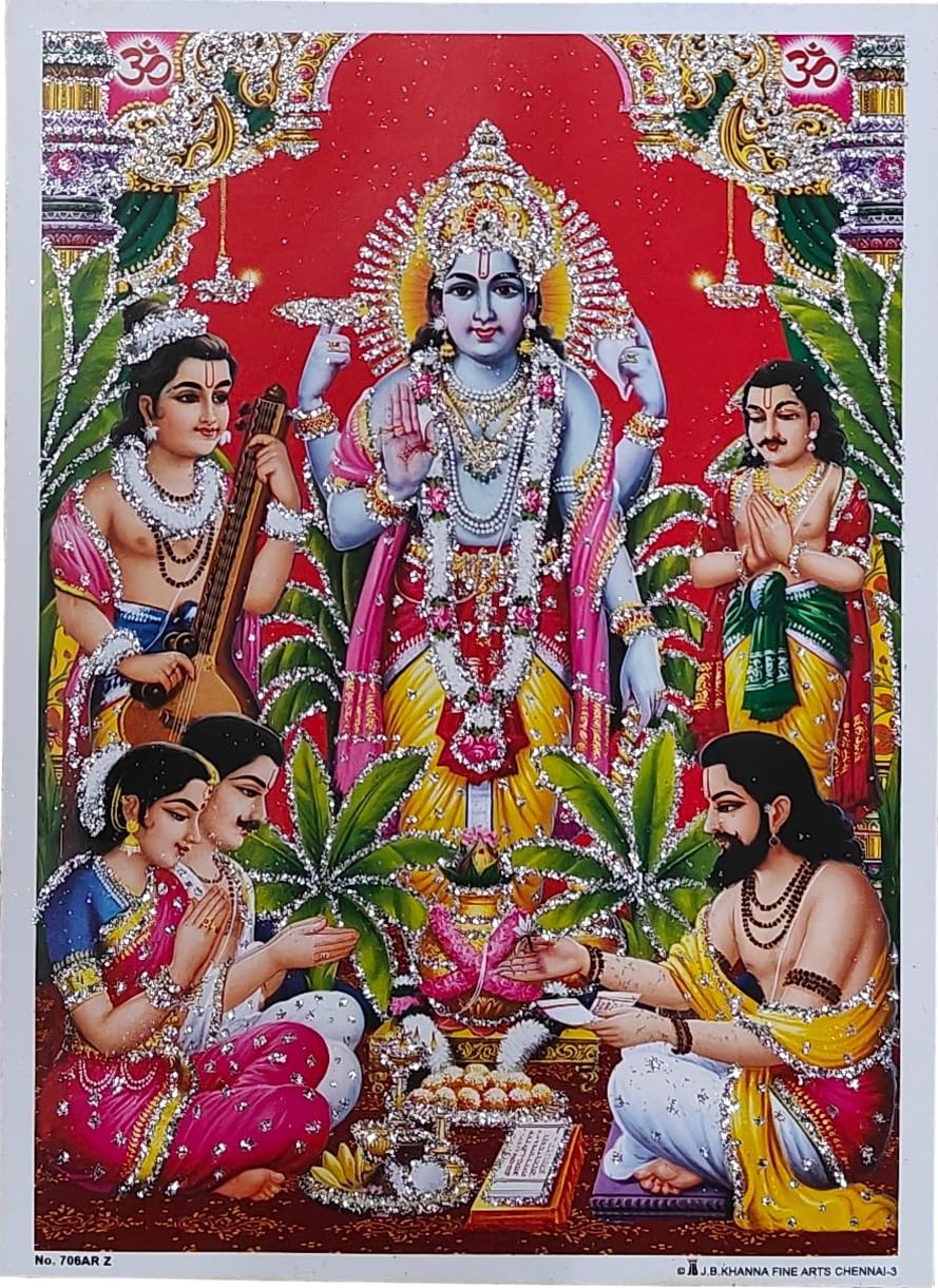 Rastogi Handicraft India Best Of Reprint Hindu God Poster/Picture With Unframed (White Paper, Satyanarayan-Ji-Katha-7"X5")