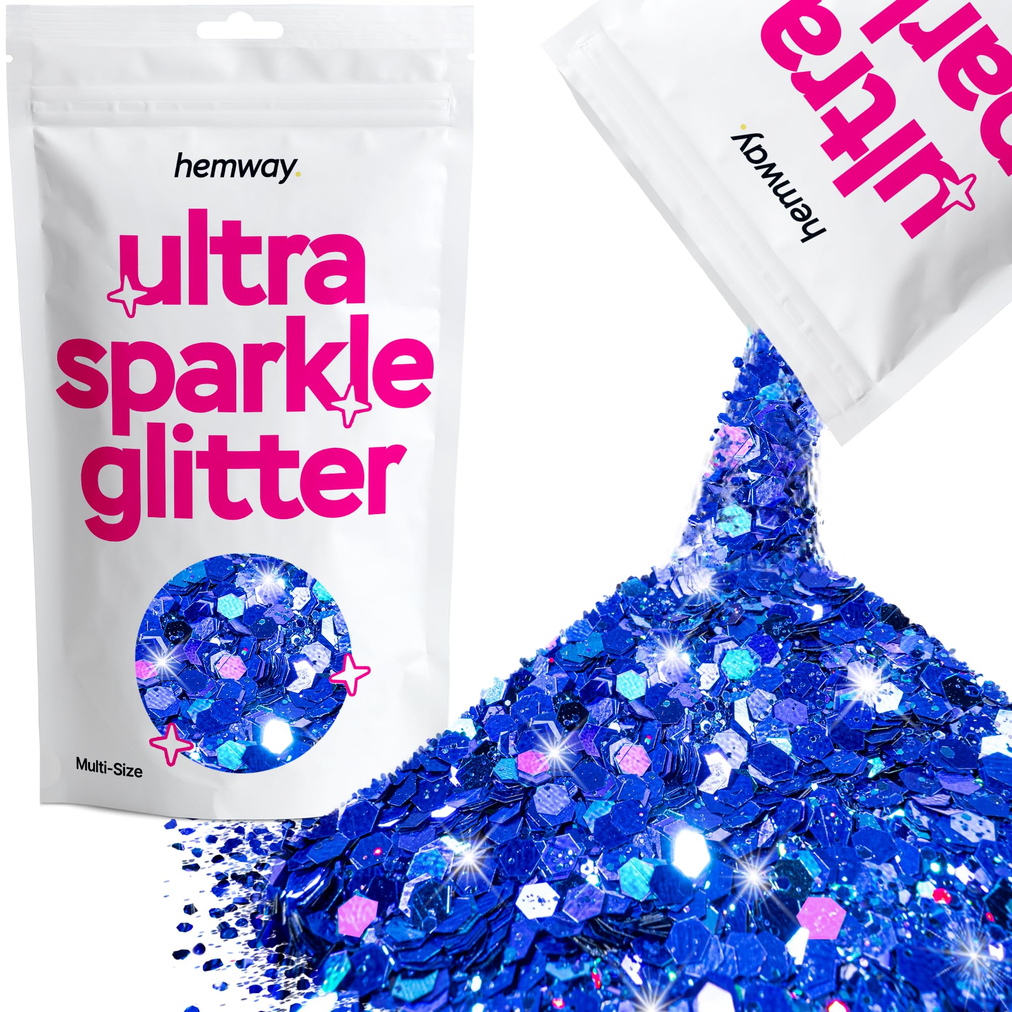 Hemway Ultra Sparkle Glitter Sapphire Blue Holographic 100g Multi Size | Glitter for Arts & Craft, Makeup, Nail Art, Crafting, Card Making, Sparkle Decoration