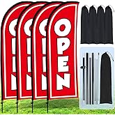 Buryeah 4 Sets Open Feather Flag Pole Kit for Business Advertising 8 ft Open Flag Banner Sign with Pole Kit Ground Stake and Portable Bag for Outside Ground(Red)