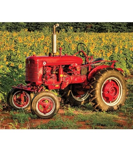 MyPuzzle 1000-Piece Red Tractor Jigsaw - Challenging Adult Puzzle With Seeding Scene