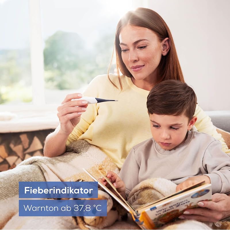 FT 17 digitales Fieberthermometer, Thermometer mit flexibler Messspitze für orale, rektale & axillare Messung, Messergebnis in 10 s, Fieberindikator, für Babys, Kinder und Erwachsene, Blau-weiß