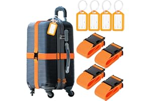 GOSTWO 8 Pack Luggage Straps Set, Luggage Straps for Suitcases [Personalized Luggage Tags] [TSA Approved] [Adjustable Suitcase Belt] Suitcase Straps with Tags (Orange)