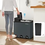 SONGMICS 54L Recycling Bin 3 Compartments Pedal Bin Grey Black LTB54G view 4