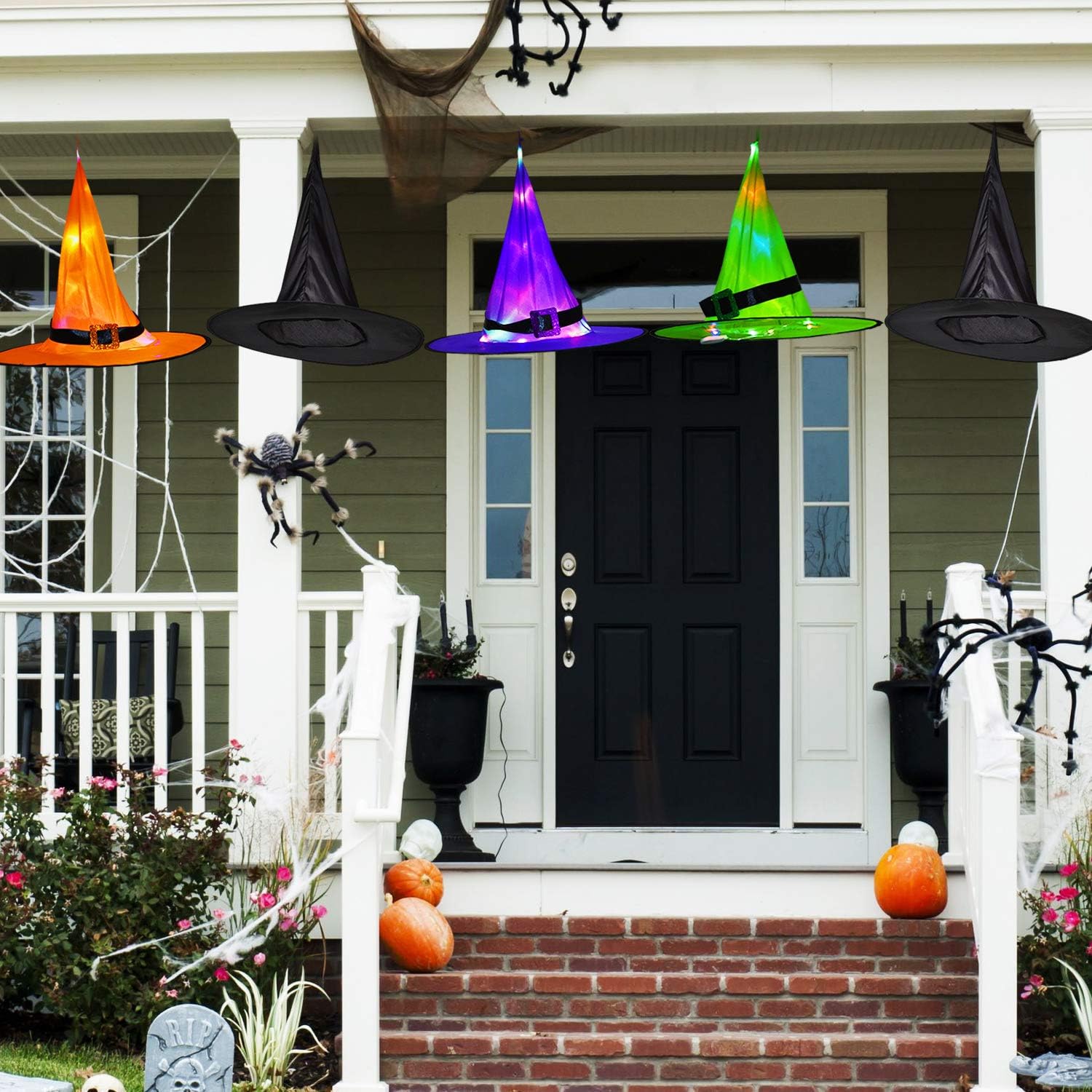12 Pieces Halloween LED Lighted Witch Hats Hanging Decoration Hat Set, Glowing Witch Hats Halloween Party Lighting Hats Button Battery Powered for Tree Yard Garden: Home Improvement
