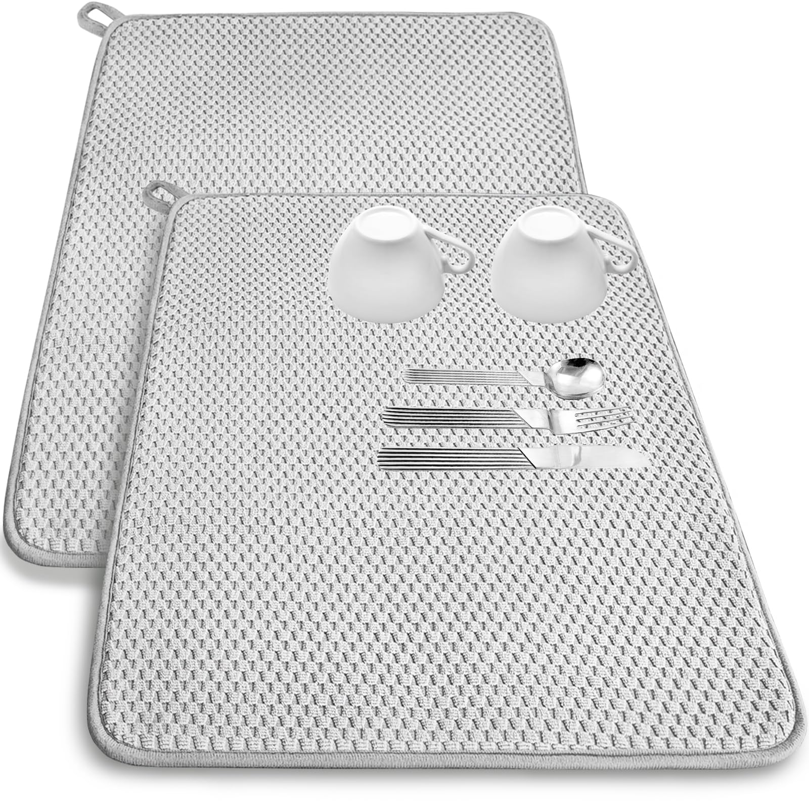 Photo 1 of 2 Pack Microfiber Dish Drying Mat,24x17" Large Size Highly Absorbent Dish Drainer Mat,Kitchen Counter Quick Dry Pads for Under Sink,Coffee Rack(Gray)