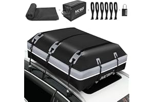 MCBD Rooftop Cargo Carrier, 21 Cubic Feet Soft-Shell Waterproof Car Roof Luggage Bag for All Vehicles SUV with/Without Rails, Includes 10 Reinforced Straps + 6 Door Hooks,Storage Bag,Anti-Slip Mat