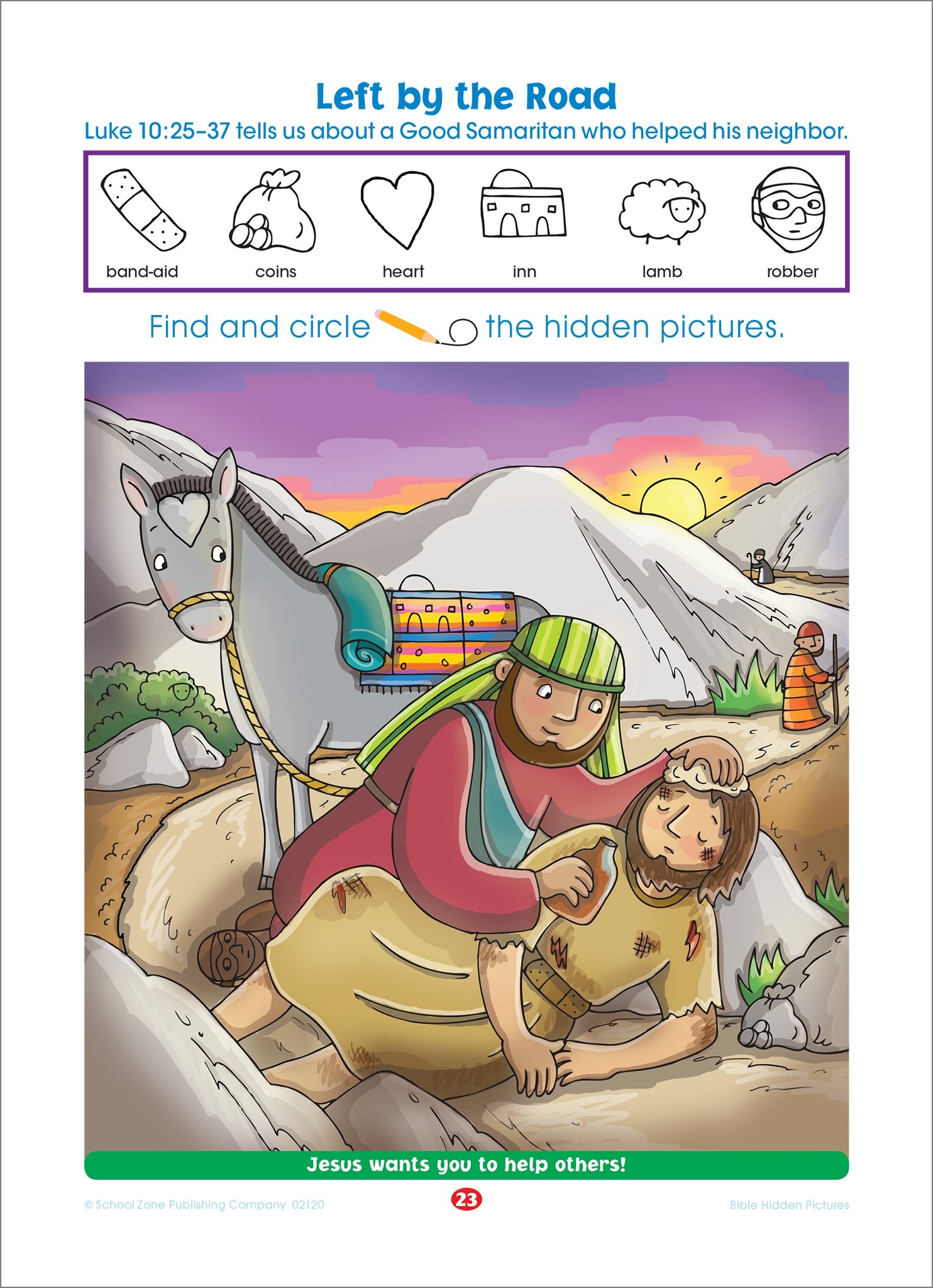 School Zone Bible Hidden Pictures! Workbook: 32 Pages, Preschool, Kindergarten, Christian Scripture, Old & New Testament, Search & Find, Picture Puzzles, Ages 4 to 6