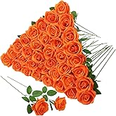 Hoemwarm 36 Pcs Orange Artificial Roses with Long Stems, Fake Silk Rose Artificial Flowers Bulk for Bridal Wedding Bouquet Centerpiece Ball Arrangement Party Decor