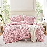 Intelligent Design Queen Comforter Set – Pink Lily Puffy Floral Shabby Chic Boho Bedding, Ultra-Soft, Lightweight & All-Season, Full/Queen