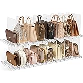 JOYZAN Stackable Purse Organizer for Closet, Adjustable Shelf Dividers for Closet Organizer Clear Acrylic Closet Purse Organizer Detachable Handbag Storage Separator Dividers for Home, Office - 4 Pack