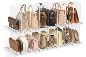 JOYZAN Stackable Purse Organizer for Closet, Adjustable Shelf Dividers for Closet Organizer Clear Acrylic Closet Purse Organizer Detachable Handbag Storage Separator Dividers for Home, Office - 4 Pack