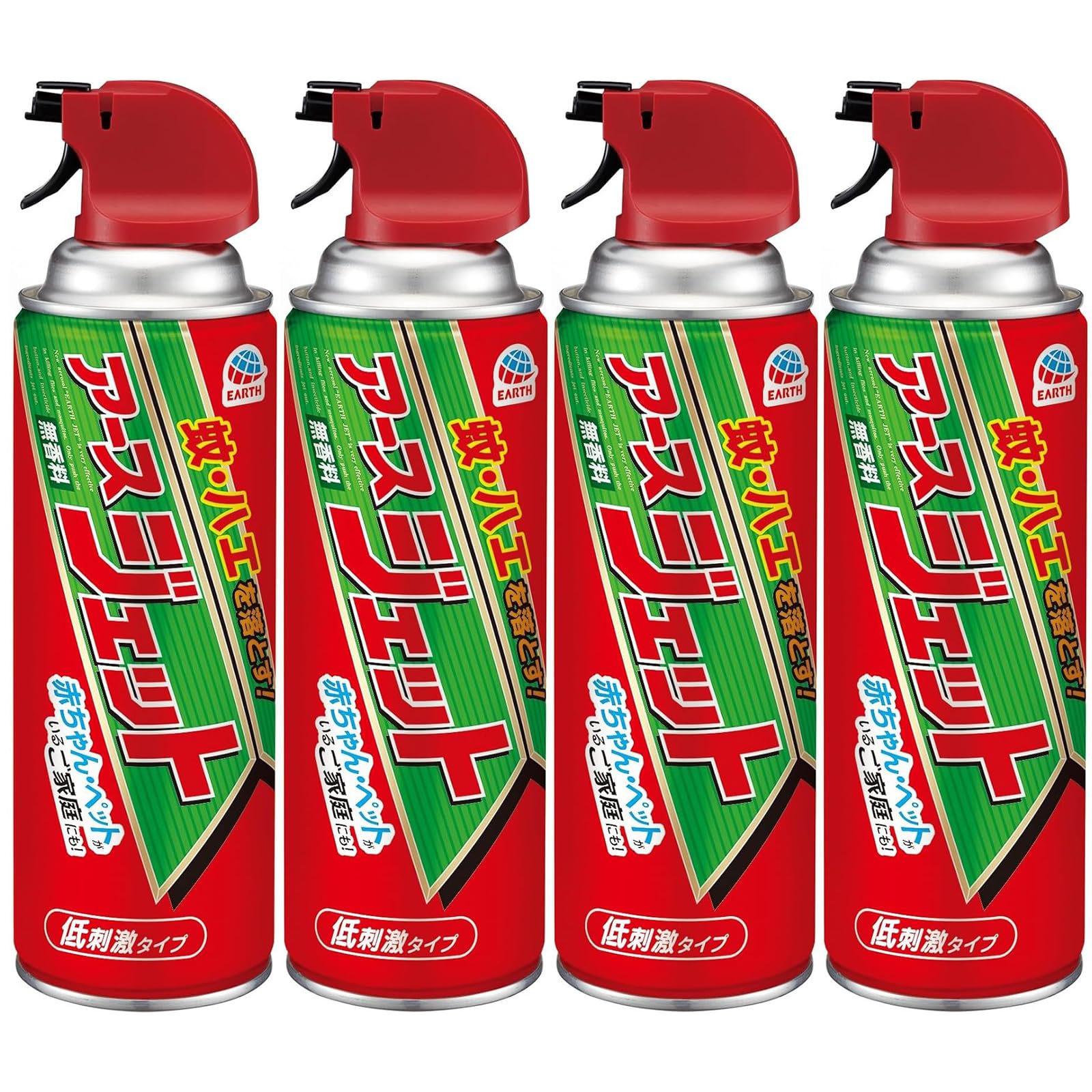 アースジェット 害虫駆除スプレー 450ml 4本 袋入り ハエ 蚊 トコジラミ マダニ イエダニ 駆除 退治 低刺激 無香料 防除用医薬部外品商品画像