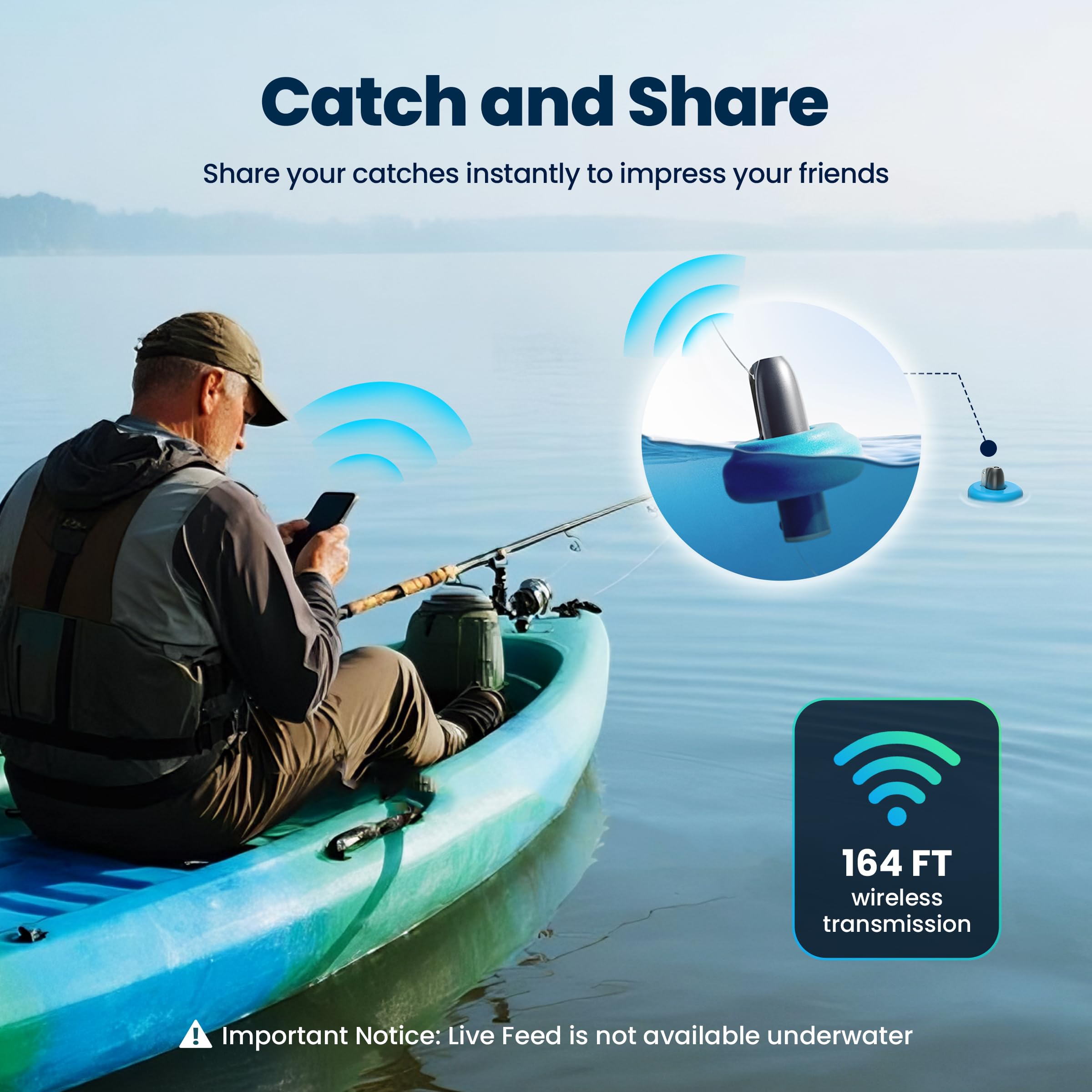 CanFish Fishing CamX Fishing Finders Camera,Lure Action Camera HD 1080P &136°Ultra-Wide-Angle,656FT ROV Waterproof/Motion Sensing/Segmented Intelligent Recording/Wireless Charge/App Compatible (Grey)