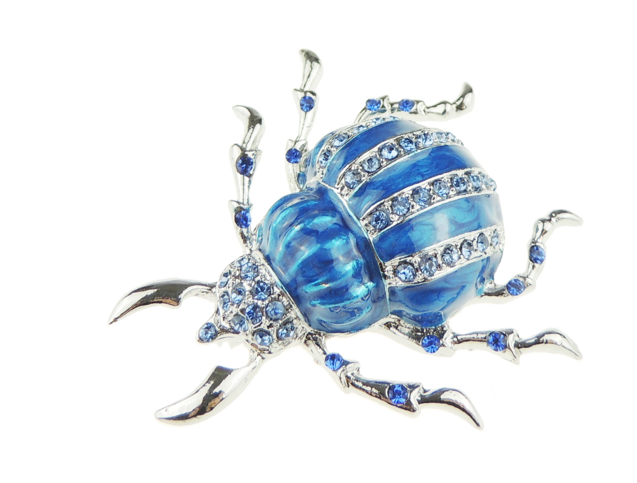 Womens Party Wedding Dress Christmas Birthday Saree Scarf Lapel Diamante Bling Crystal Brooch Badge Breastpin Corsage Pin Enamel Marbled Look Insect Bug Beetle (Blue)
