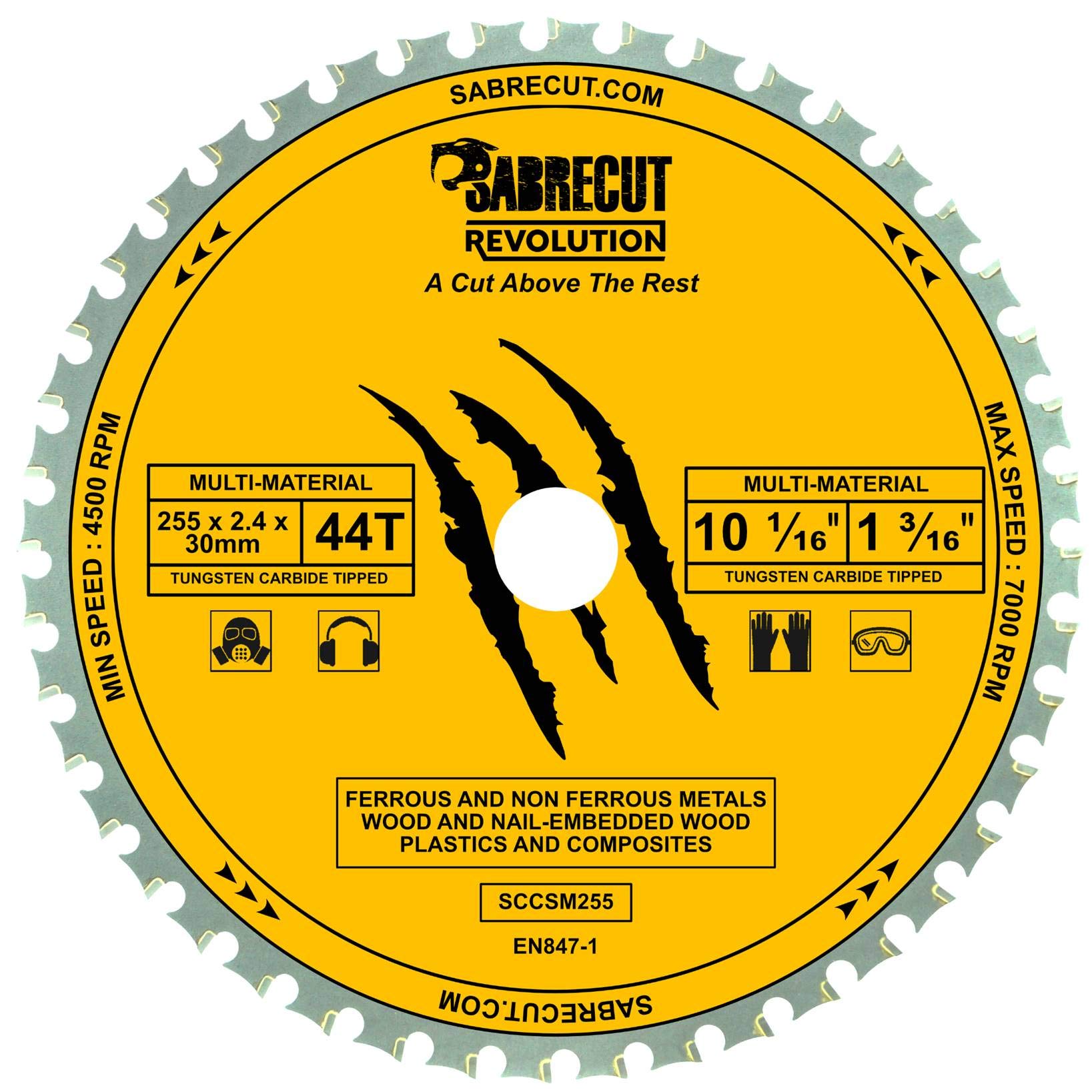 1 x SabreCut SCCSM255_44 255mm 44T x 30mm 25.4mm 20mm 16mm Bore Multi-Material Metal Wood Plastic Circular Saw Blade