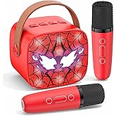Spider Mini Karaoke Machine for Kids - TOP Karaoke Toys for 3 4 5 6 7 8 9 10 11 12+ Year Old Boys Girls, Portable Bluetooth Speaker with 2 Wireless Microphones, Kids Christmas Birthday Party Gifts