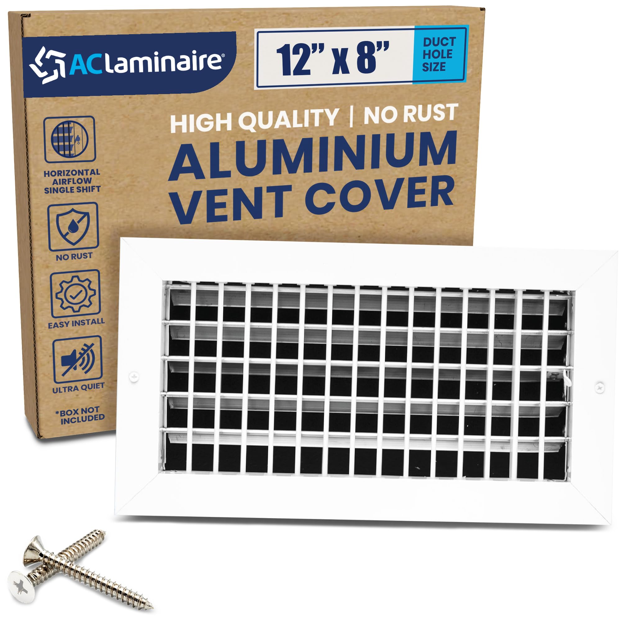 12" x 8" Duct Hole Aluminum Single Deflection Adjustable Air Supply Register with Multi-Shutter Damper - High Airflow HVAC Wall Vent Cover, Ceiling Register, Return Cold Air Grille - 13.6" x 9.6" Face