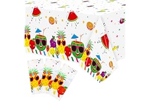 BkeeCten 3 Packs Fruit Theme Table Cover Decorations Watermelon Pineapple Disposable Plastic Tablecloths for Kids Birthday Baby Shower Summer Fruit Hawaii Party Decorations Supplies, 54x108 inch