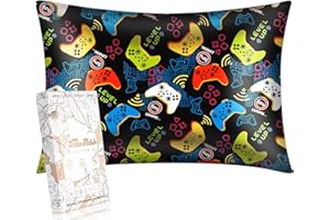 Miss Adola 1 Pack Kids Pillowcase - 30"x20" Queen Mulberry Silk Pillow Case for Hair and Skin 19 Momme Cute Cartoon Kawaii Fun Pillowcase for Teens Boys Girls, Black Game