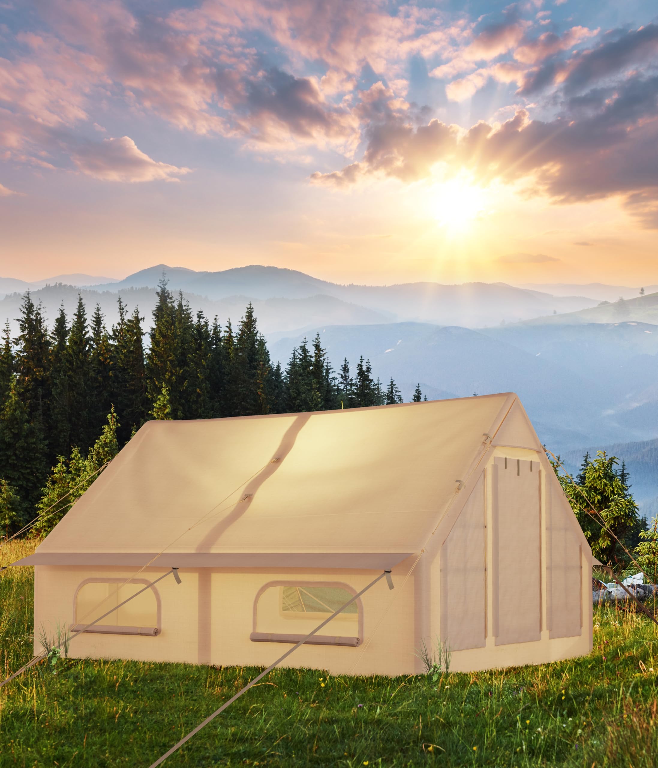 Photo 1 of ***Missing pump piece***VerisShade Inflatable Camping Tent with Pump, Luxury Camping Tent, Easy to Set Up, 4-Season Waterproof and Windproof Outdoor Gazebos, Luxury Cabin Tent with Two Doors and Eight Windows.***Missing pump piece***