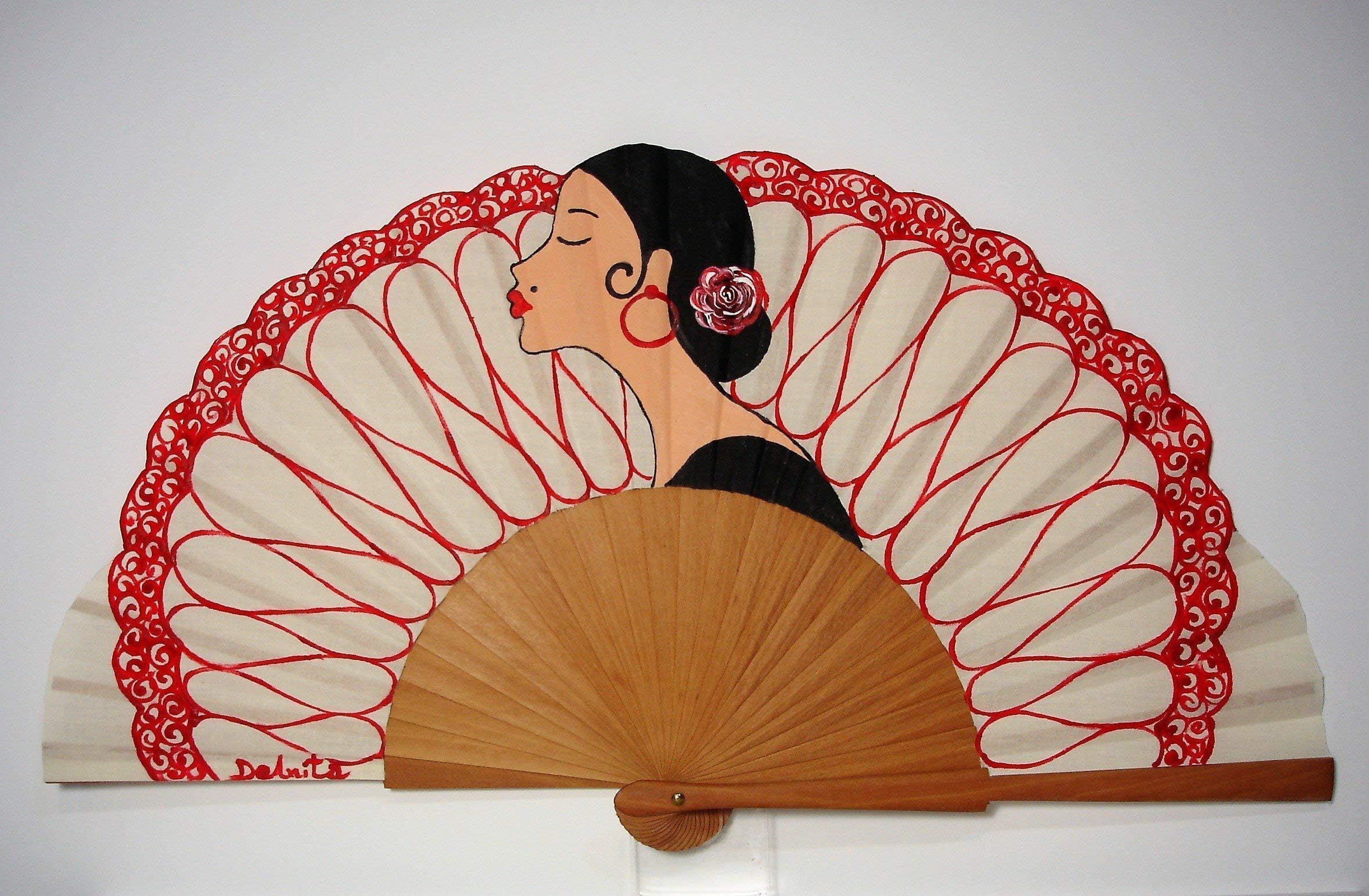 Spanish fan/hand-painted fan/flamenco fan/wood fan "The lady of black"