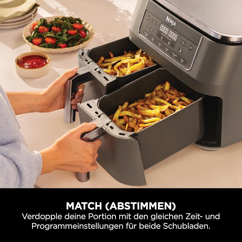 Dual Zone digitale Heißluftfritteuse, 7,6 L, 6-in-1, Metallic Grau
