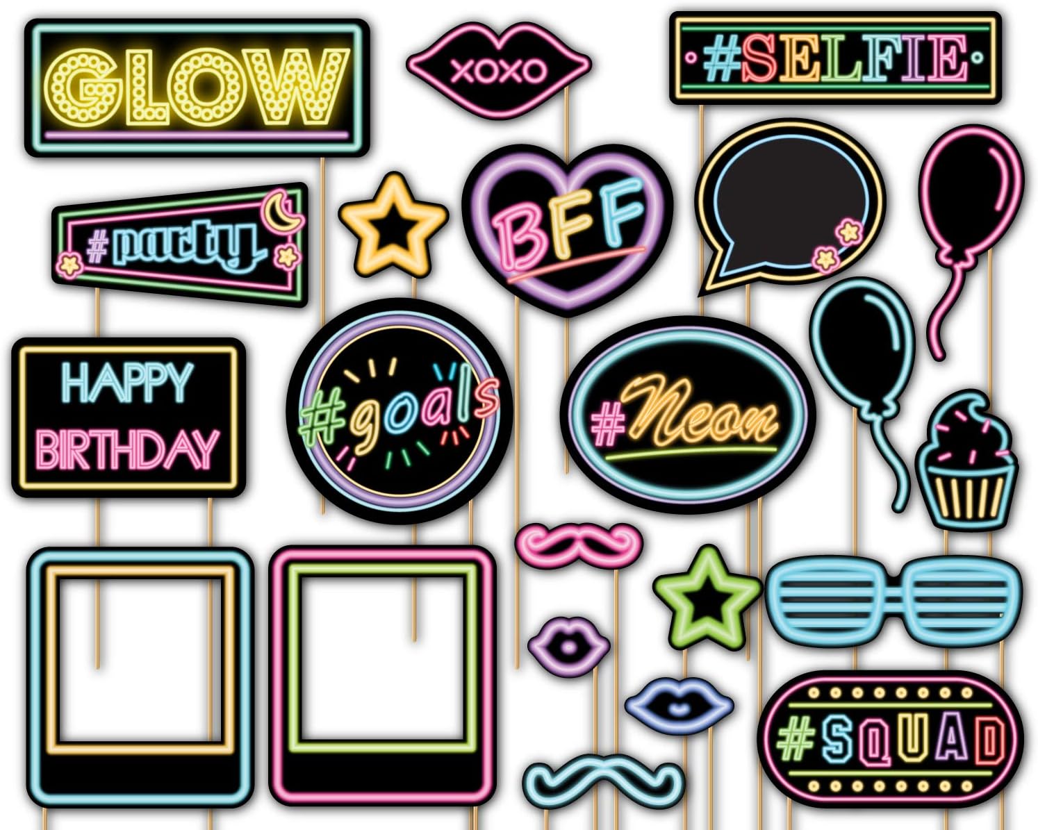 Birthday Galore Glow Light Neon Photo Booth Props Kit 20