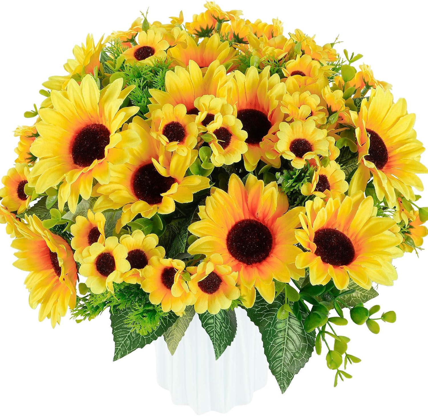 Whonline 4 Bunches Artificial Sunflower Bouquets with Stems Silk Sunflowers Fake Fabric Flowers for Home Decoration Wedding Decor