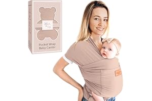 Baby Wrap Carrier - Premium Cotton Baby Carrier Wrap for Newborn to Toddler- Infant Carrier- Baby Holder One Size Fits All with Front Pocket(Beige) by Max&so
