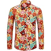 Century Star 70s Mens Disco Shirts Paisley Floral Shirt Outfits Casual Long Sleeve Button Down Funny Shirts for Men