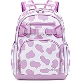Sawkig Cute Small Little Kids Cow Print Backpack Kindergarten Preschool Backpacks for Girls Ages 2-4-6 (Purple Cow Print)