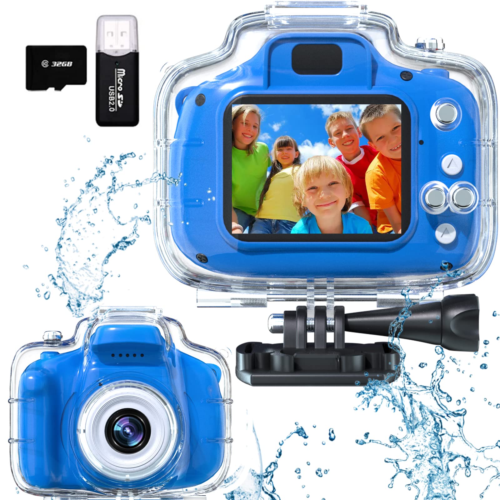 Photo 1 of Kids Camera Waterproof Underwater Camera for 3-12 Year Old Boys Girls 2 Inch IPS Screen 1080P HD Digital Kids Video Camera Indoor Outdoor Action Cameras Best Christmas Birthday Gifts Dark Blue