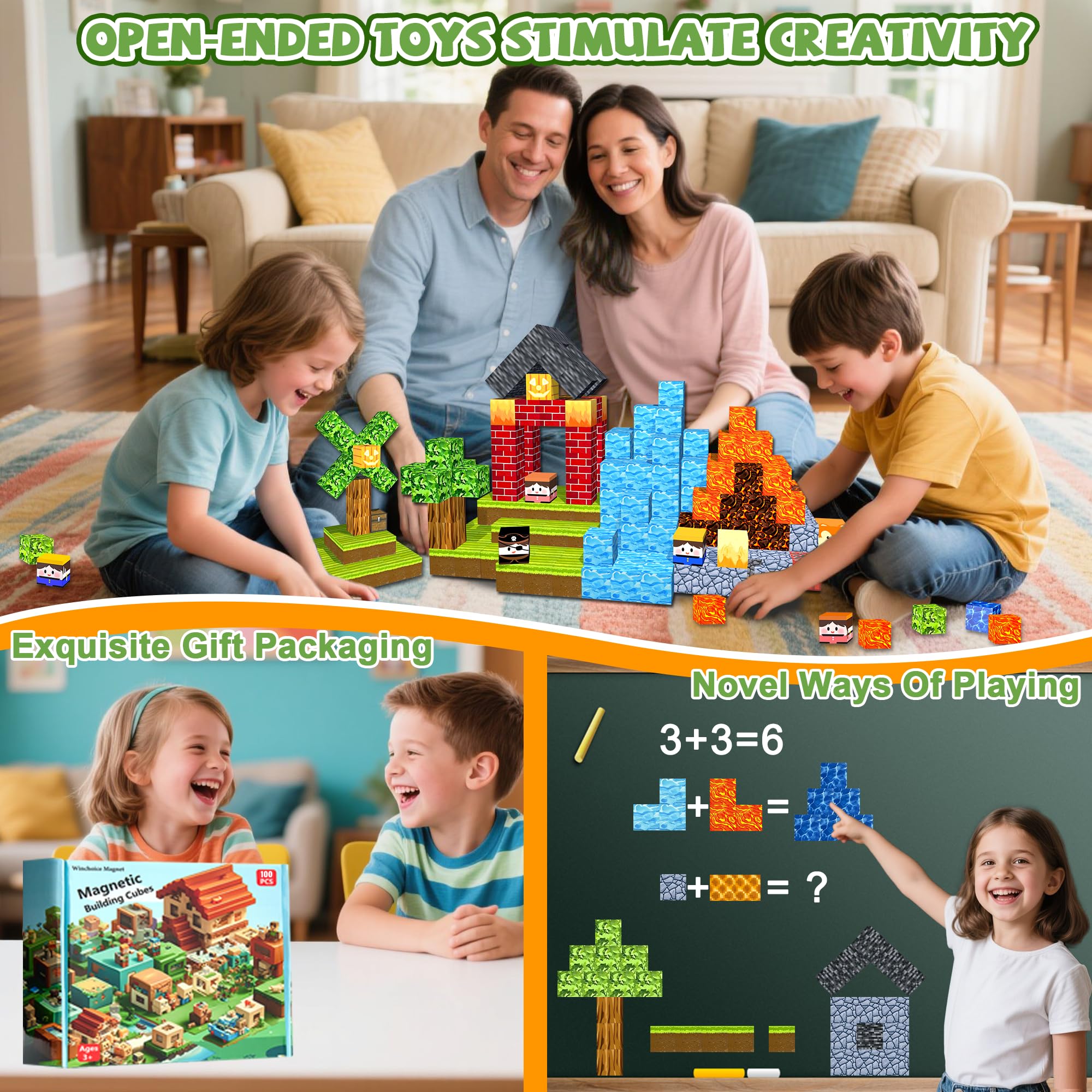 Winchoice 100PCS Magnetic Blocks Building Toys for Toddlers 3+, Magnetic Cubes Sensory Gifts for Kids, Stacking Magnet Blocks for Christmas Birthday, 1 Inch