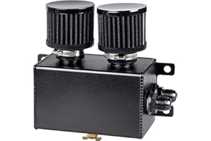 JDMON AN8 1.2L Dual Filter Engine Oil Catch Can Tank, Large Dual Breather Twin Baffle Oil Reservoir Tank, Black