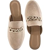 Ecetana Women Mules Flats Shoes Comfortable Closed Toe Slip on Suede Buckle Slides Business Casual Dress Backless Loafers
