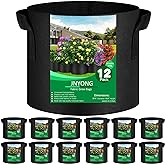 JNYONG 12-Pack 30 Gallon Thickened Non-Woven Grow Bags, Aeration Fabric Pots with Handles(Black)