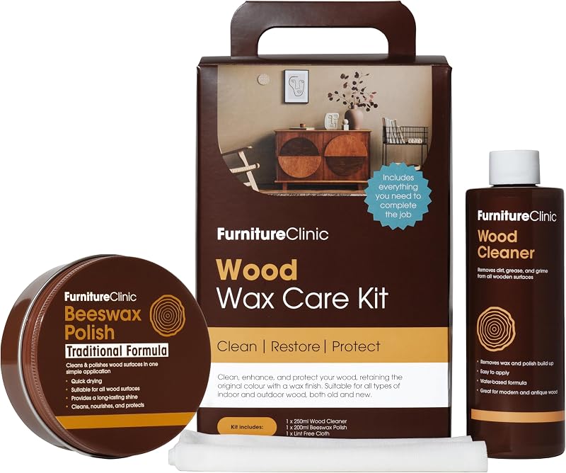 Furniture Clinic Wood Wax Kit Cleaner Polish Cloth for Furniture Worktops Doors