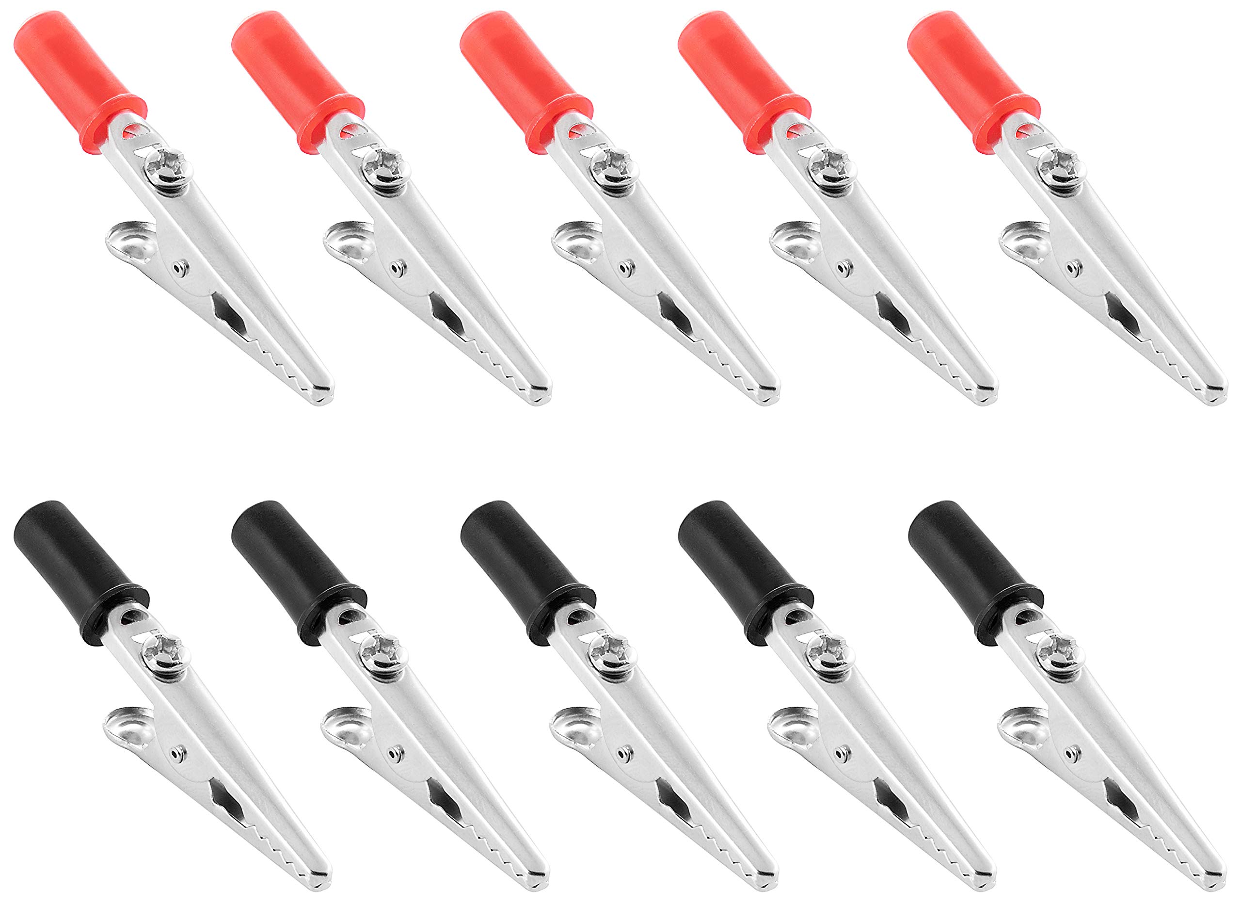 Poppstar 10x 50mm Metal Alligator Clamps with Plastic Handle (Black-red), for Connection of Cables (Electrical Wiring)