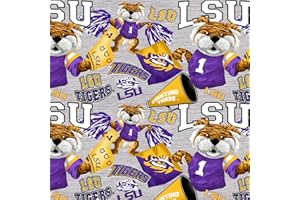 SYKEL ENTERPRISES Louisiana State Univ LSU Tigers NCAA Digitally Printed Allover Mascot in Heather Gray 43 inches Wide Cotton Fabric by Yard