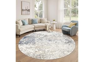DMOYEST 6ft Round Area Rug Living Room Rugs - 6x6 Washable Large Soft Indoor Modern Abstract Low Pile Rug Carpet for Bedroom Dining Room Farmhouse Home Office - Beige Blue