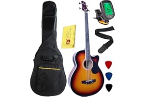 YMC 4 Strings Cutaway Acoustic-Electric Bass Guitar With 4-Band Equalizer, Adjustable Truss Rod,Gig Bag,Strap,Picks- (Sunburst)