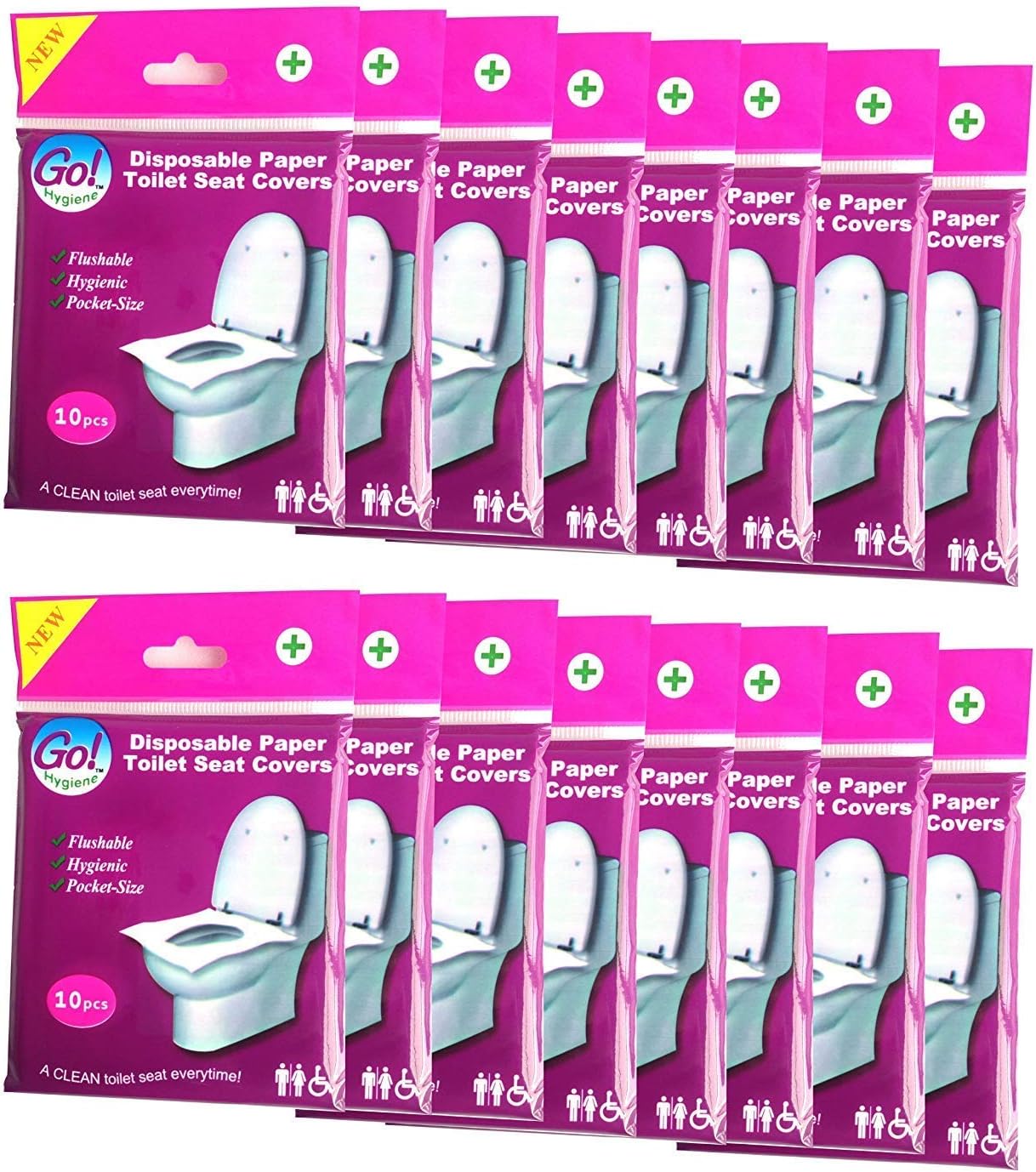 GoHygiene Health Aid - DISPOSABLE PAPER TOILET SEAT COVERS - 16 PACKS (160pcs)
