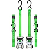 SMARTSTRAPS 10-Foot Ratchet Straps, Green (2pk) – 1,500 lbs Break Strength 500 lbs Safe Work Load Tie-Downs Designed for Light-Duty Transport Safely Haul Your Light Equipment Dirt Bikes ATVs and More