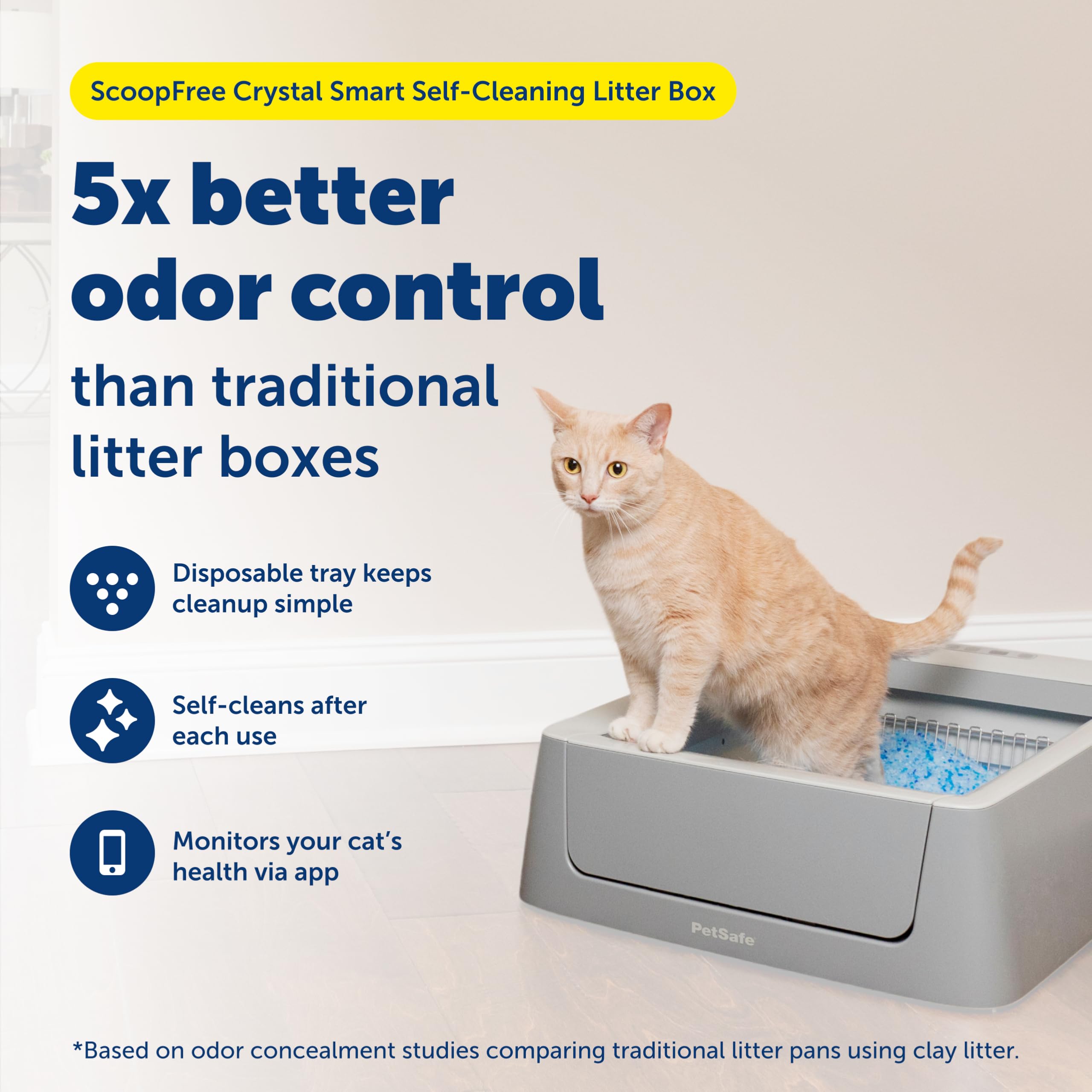 PetSafe ScoopFree Crystal Smart Self-Cleaning Automatic Litter Box - Uncovered Motion-Sensing Cat Box with Integrated Health Counter & App - Includes 1 Disposable Crystal Litter Tray - View 2