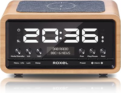 Roxel Nod Bedside Radio DAB/DAB+ FM Alarm Clock Qi Charging Oak