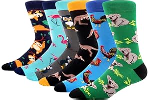 MAKABO Men's Fun Dress Socks Colorful Novelty Patterned Cotton Crew Socks